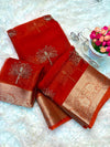 Kanchipuram Golden Organza Tissue Saree with Bead-Worked Lotus Motifs