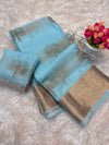 Kanchipuram Golden Organza Tissue Saree with Bead-Worked Lotus Motifs