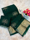 Kanchipuram Golden Organza Tissue Saree with Bead-Worked Lotus Motifs