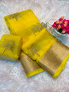 Kanchipuram Golden Organza Tissue Saree with Bead-Worked Lotus Motifs