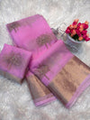 Kanchipuram Golden Organza Tissue Saree with Bead-Worked Lotus Motifs
