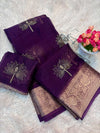Kanchipuram Golden Organza Tissue Saree with Bead-Worked Lotus Motifs