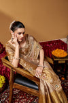 Full-length view of the saree and blouse styling.