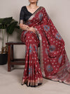 Alternate view of the printed Tasar Silk Saree with a viscose border, draped on a model.