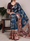 Printed Tasar Silk Saree showing its patterned body and decorative border.