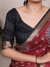 Close-up of the printed Tasar Silk Saree and its viscose border.