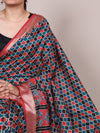 Close-up view of the printed Tasar Silk Saree fabric and border.