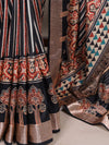 Close-up view of the printed Tasar Silk Saree with decorative motifs.