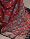 Close-up of the printed Tasar Silk Saree showing its patterned border.